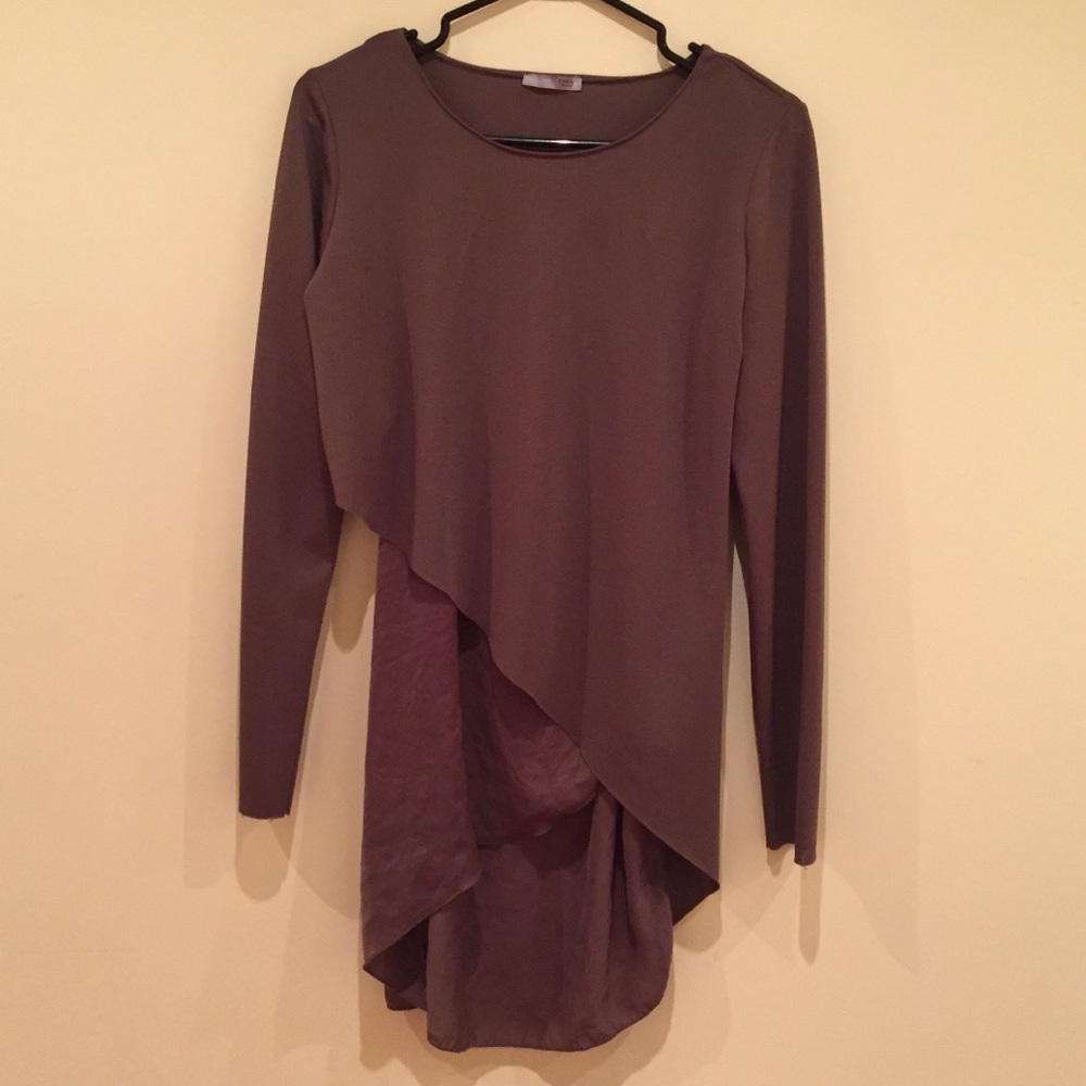 Zara Olive Green Asymmetrical Double Layered Top